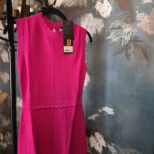 The Kooples Bright Pink Sleeveless Textured Fit & Flare Dress